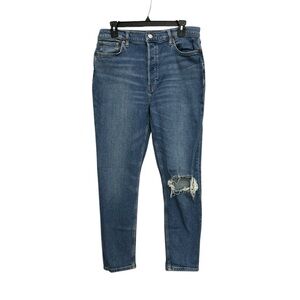 Re/done 90s High Rise Ankle Crop Jeans Size 31 Distressed Light Wash Button Fly